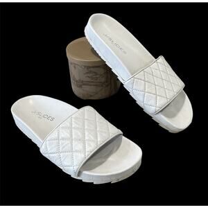 White Leather J/Slides NY Edge Slide Sandals Women’s Size 7 -Summer Casual Wear